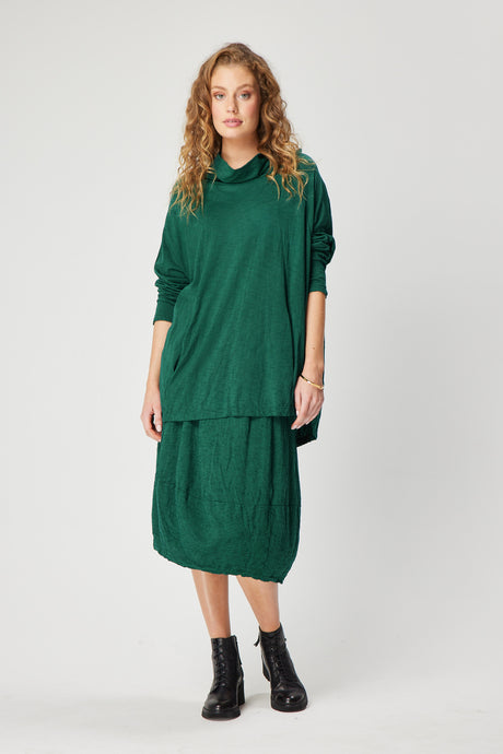 Valia made in Australia merino wool jersey knit Tulip skirt in myrtle green.