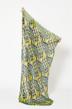Load image into Gallery viewer, Ma Poesie Octave wool scarf in fumee, checks in grey, turquoise, yellow and soft teal.