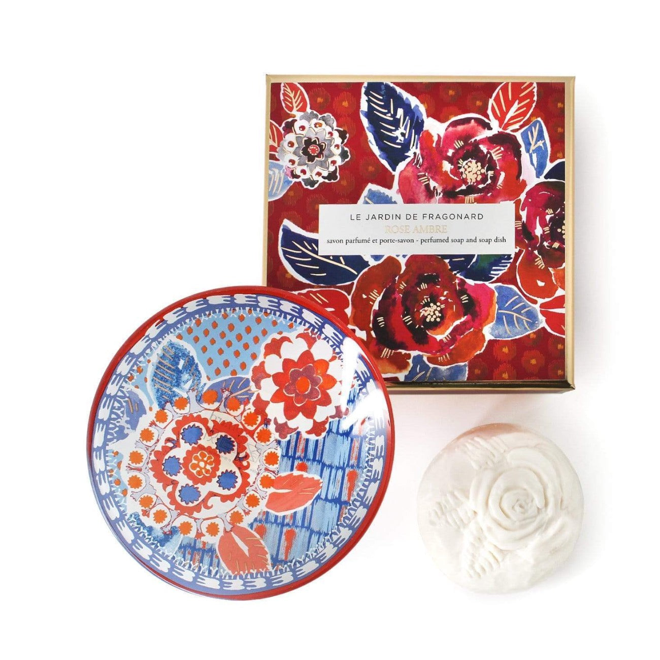 Fragonard French boxed soap and glass dish gift set, rose ambre (amber)