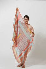 Load image into Gallery viewer, Mapoesie silk cotton handwoven scarf in orange, rust and aqua checks.