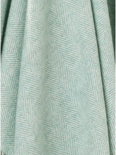 Load image into Gallery viewer, Bronte by Moon Herringbone throw in eucalyptus soft blue green merino wool. Made in England.