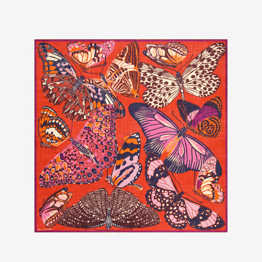 Inoui editions red papillon butterfly square scarf carre in pure wool