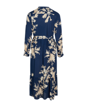 Load image into Gallery viewer, Noa Noa Philippa dress in statement floral print blue and white, button through with waist tie.