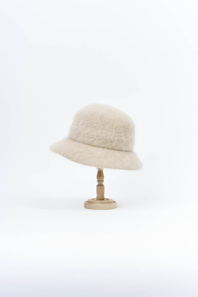 PCNQ Mash hat in cream beige angora wool.