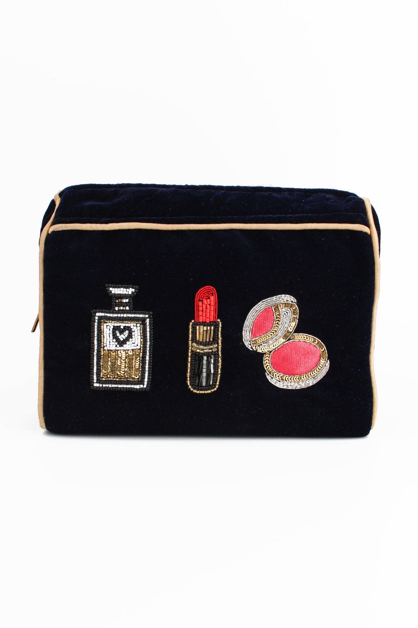 My Doris hand beaded cosmetics purse velvet purse with perfume, lipstick and blush.