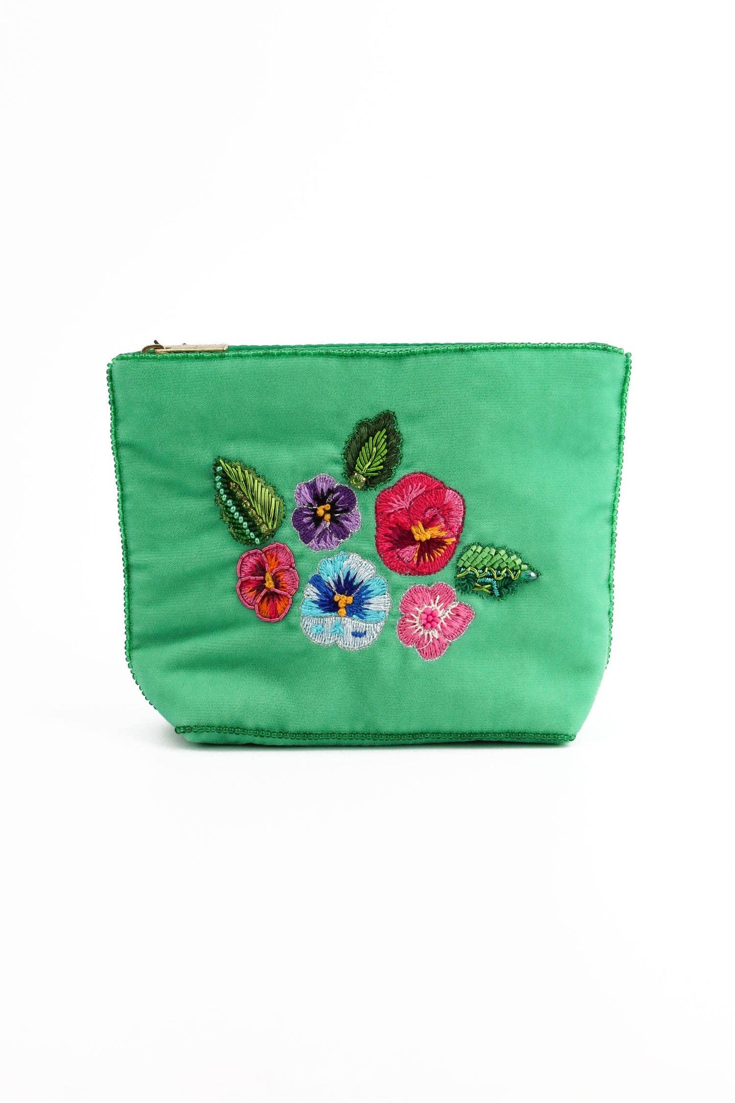 My Doris embroidered and beaded pansy pouch.