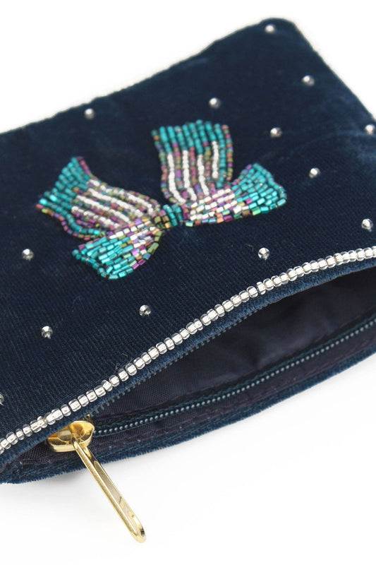 My Doris: Silver blue bow small pouch