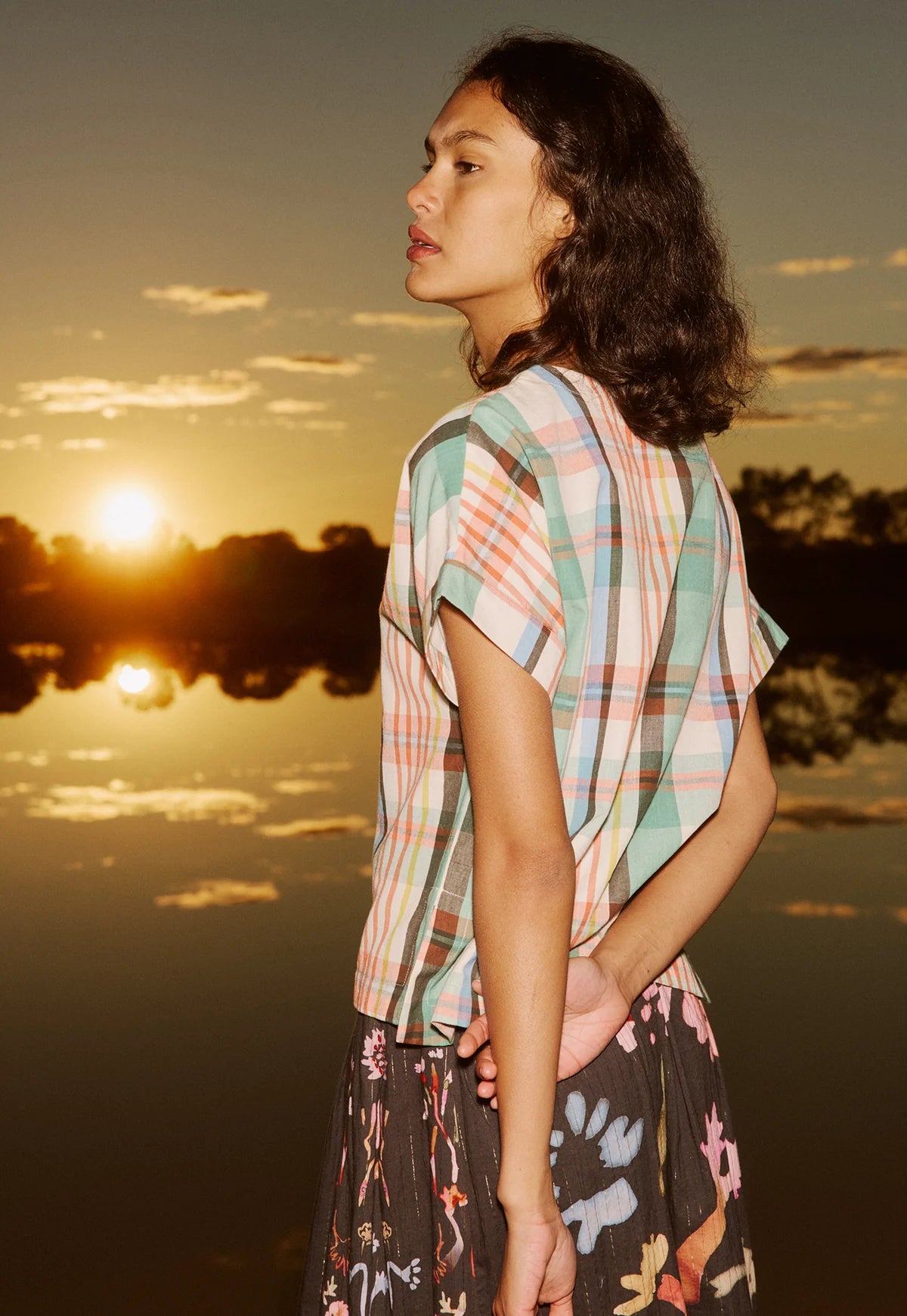 Nancybird cotton Dolman top in summer check.