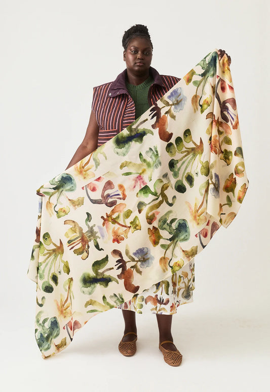 Nancybird wool crepe scarf in Watercolour collage floral print.