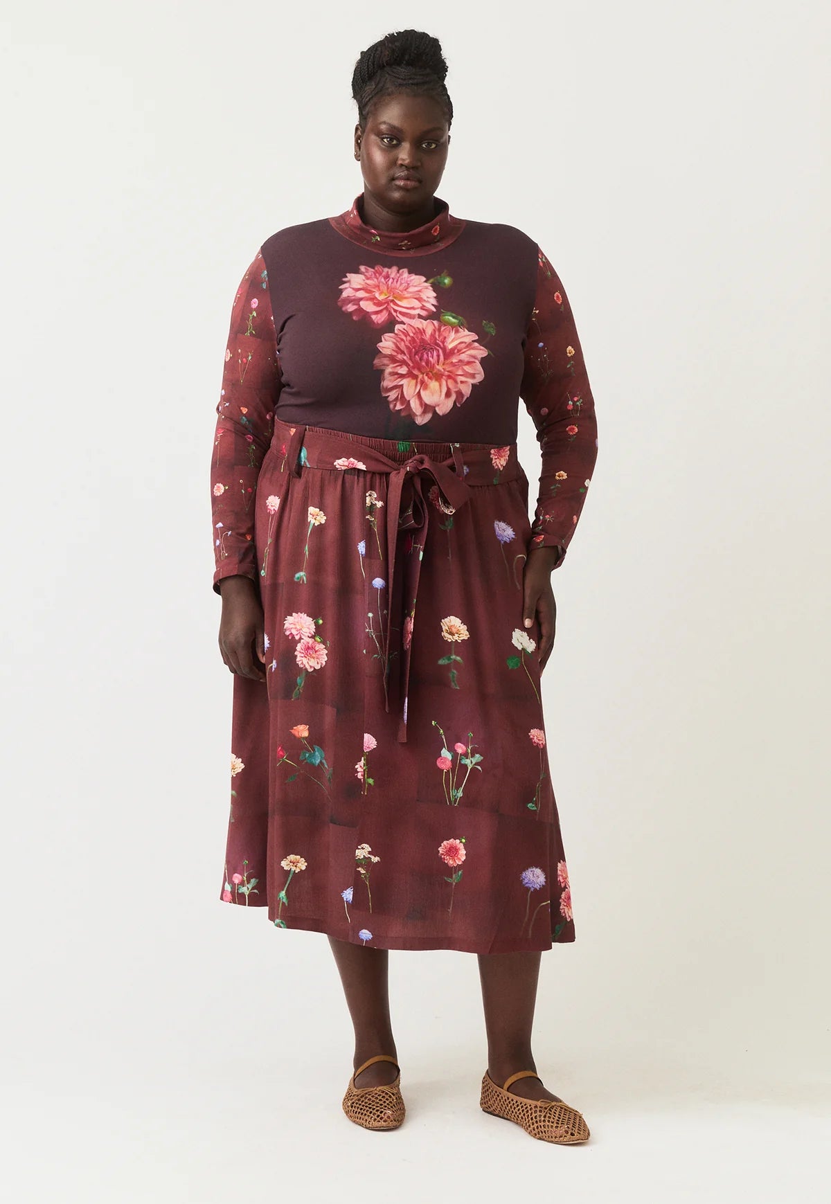 Nancybird Porcelain tile gathered waist skirt in Emily Wright floral print.