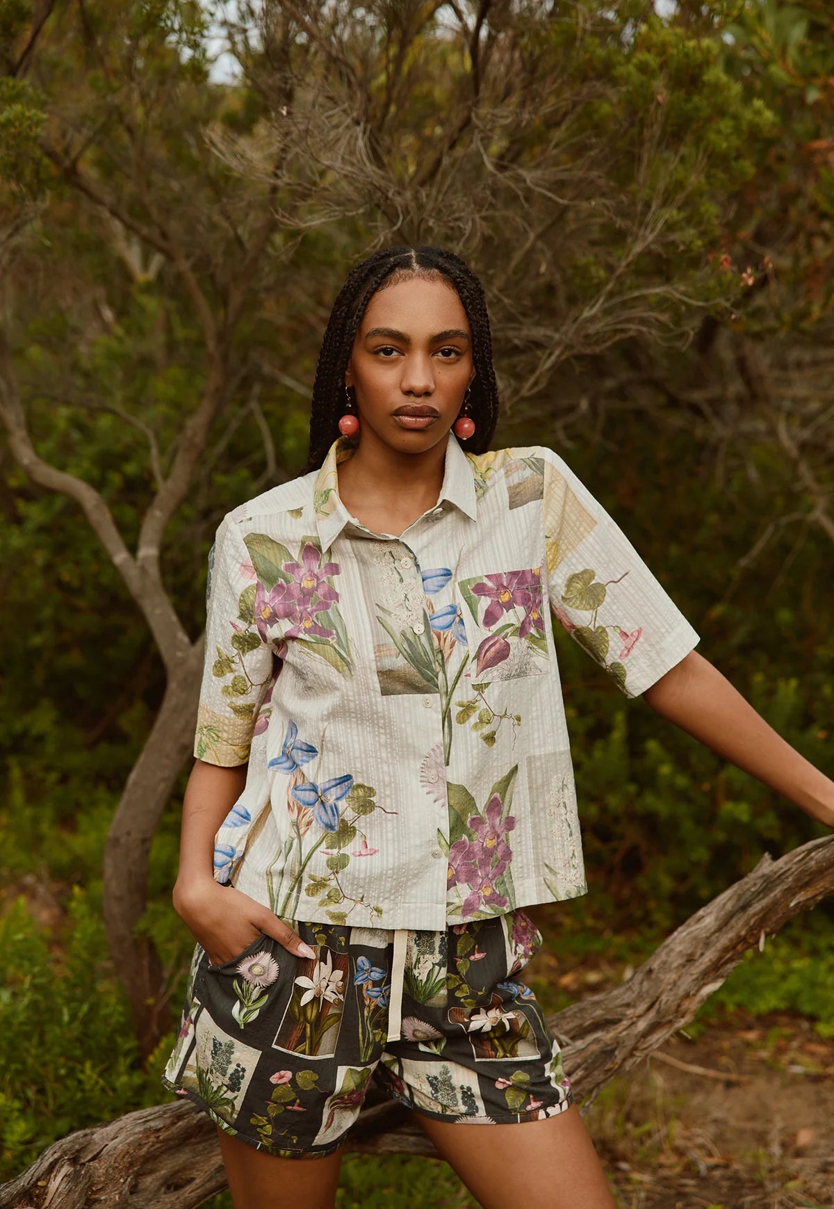 Nancybird cotton button up Summer shirt  archive floral print.