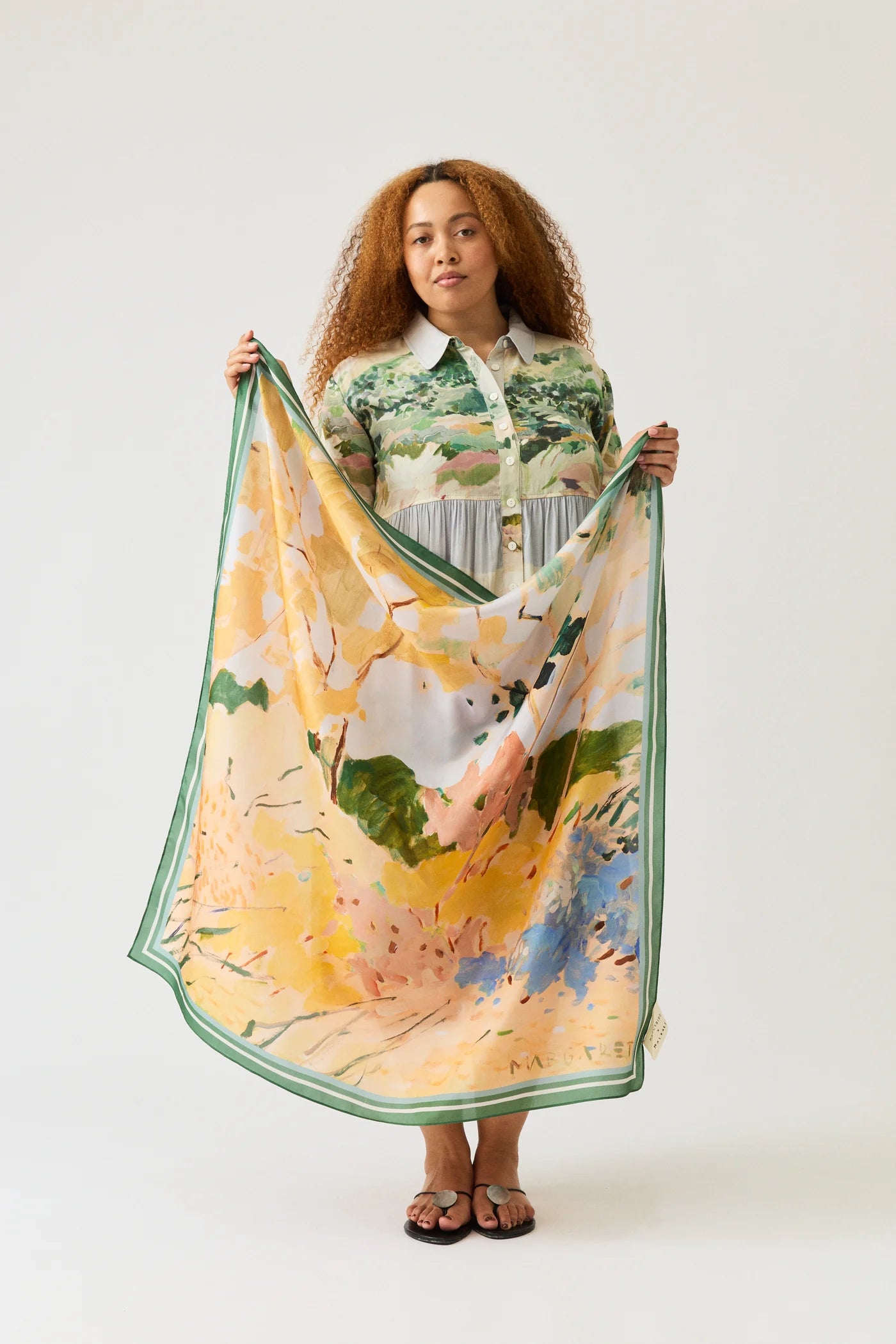 Nancybird silk square scarf featuring Ausrtalian landscape art print.
