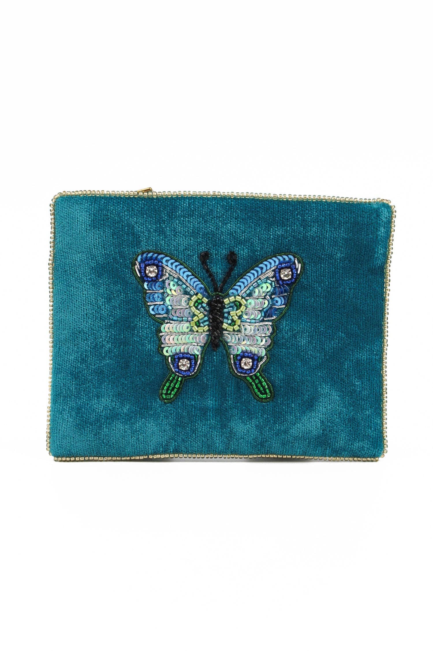 My Doris blue butterfly velvet beaded pouch.