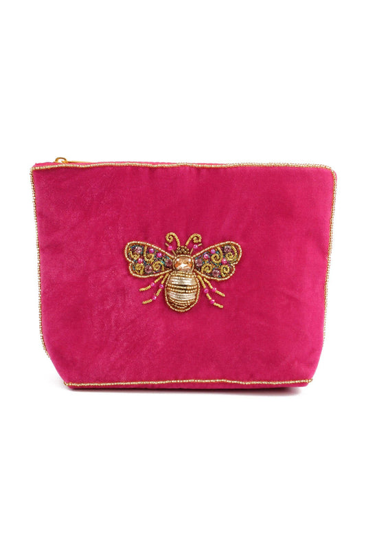 My Doris pink velvet handbeaded bee pouch.