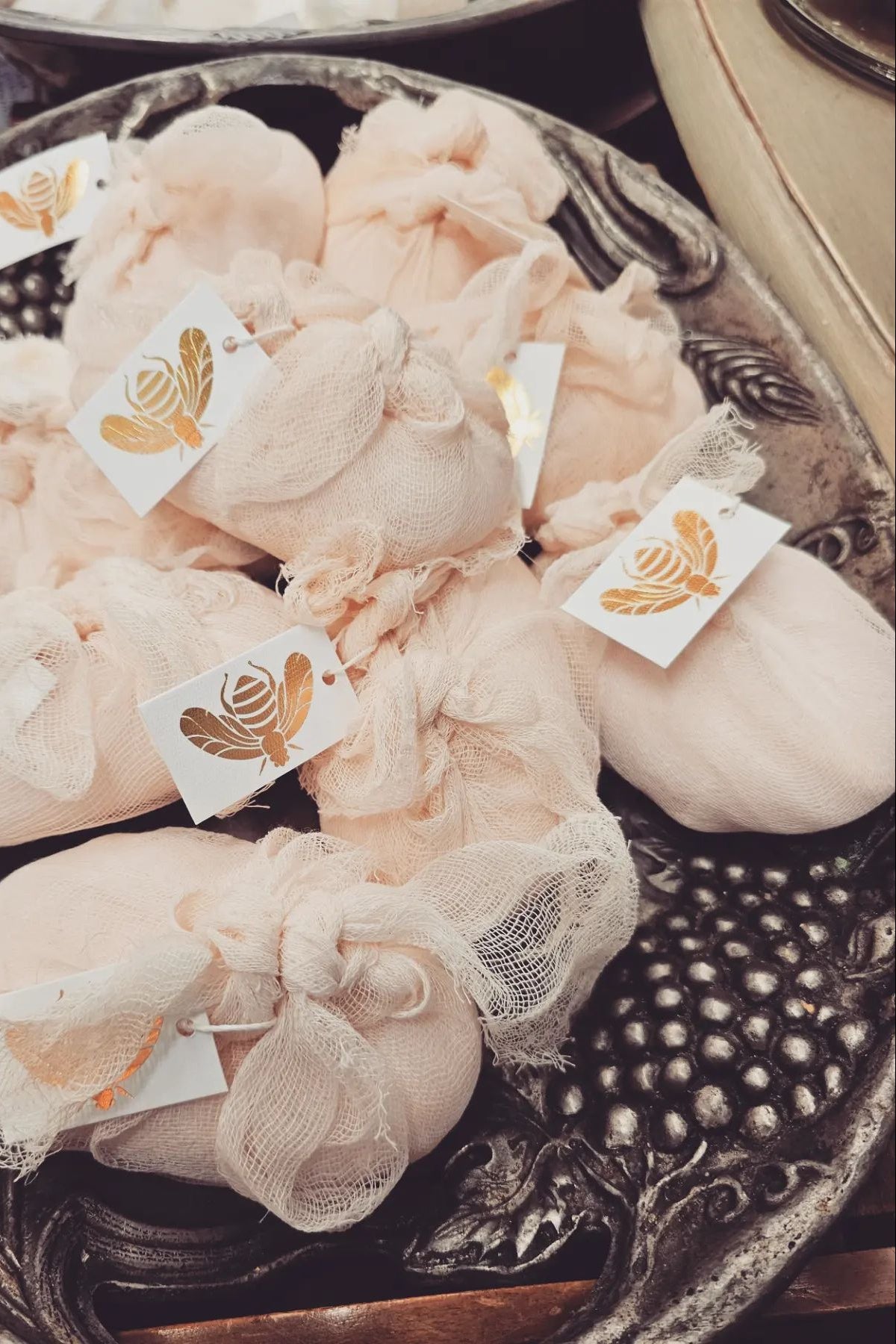 Scent of Provene Rose du matin bee soap, gauze wrapped.