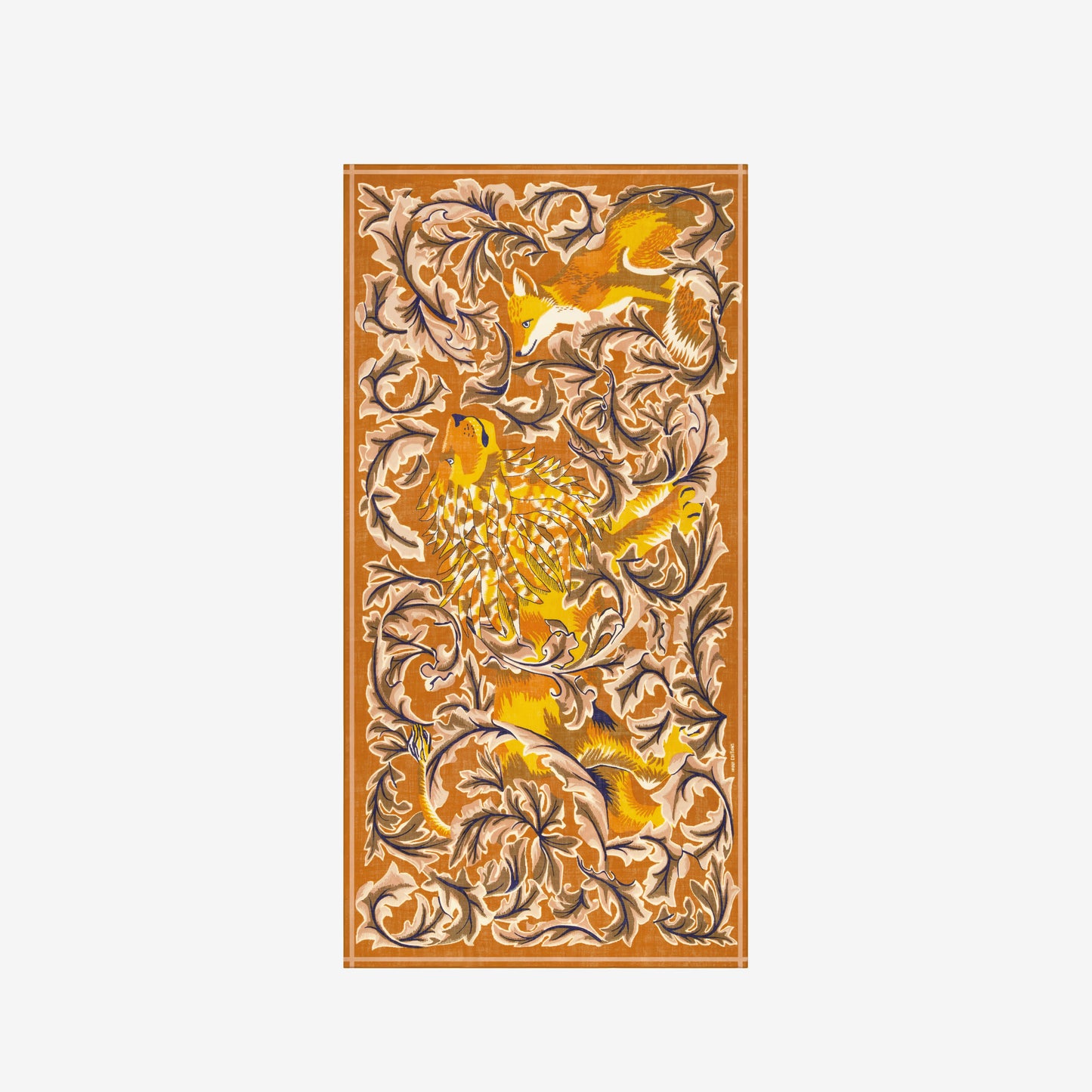 Inoui Editions Leonard arts and crafts inspired intricate floral and leaf pattern design in saffron yellow mustard.
