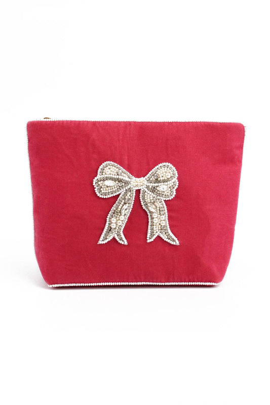 My Doris pearl bow medium sized velvet pouch.