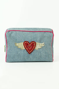 My Doris : Flying heart denim make up bag