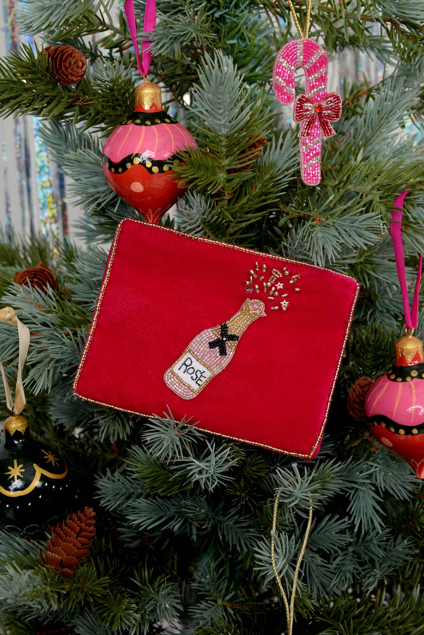 My Doris pink rosé small velvet pouch hand beaded.