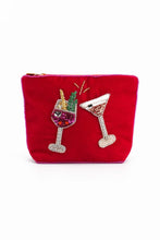 Load image into Gallery viewer, My Doris embroidered and beaded pink and fizz and espresso martini velvet zippered pouch.