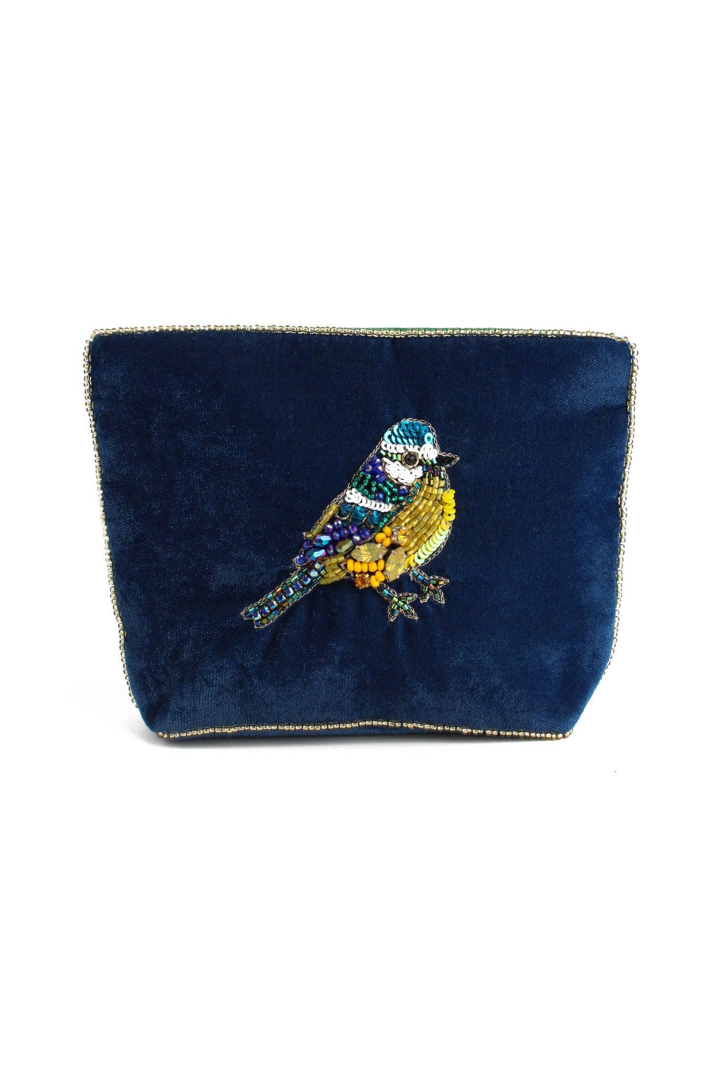 My Doris small zippered pouch with beaded blue tit bird.