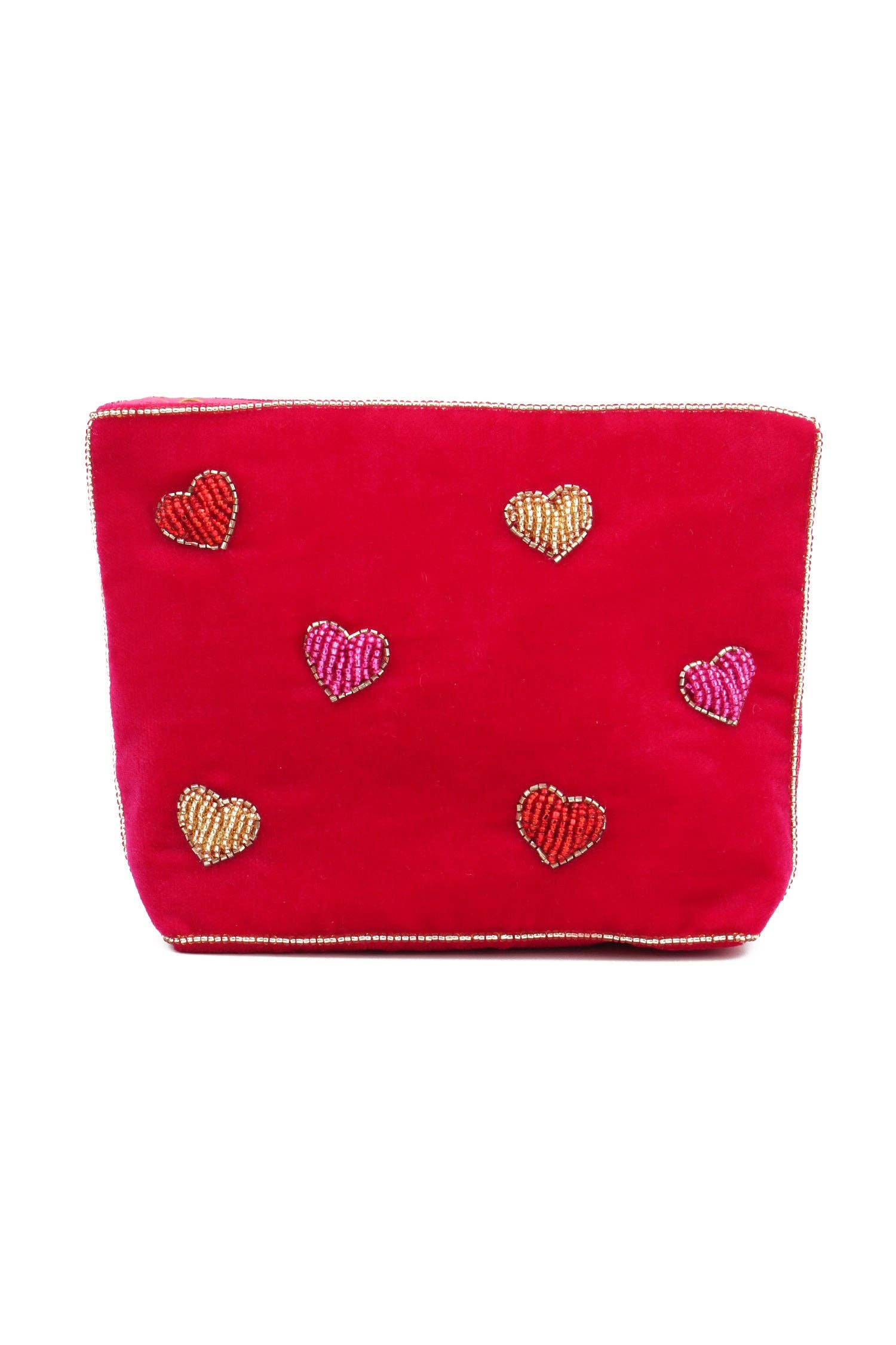 My Doris pink velvet beaded hearts pouch.