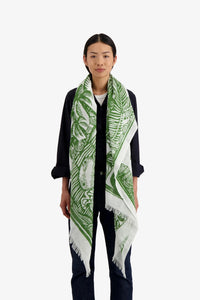 Inoui Editions Dufy airy cotton scarf in green and white.