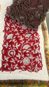 Juniper Hearth blockprint cotton napkin in red and white floral.