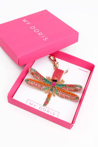 My Doris : Beaded pink dragonfly keyring