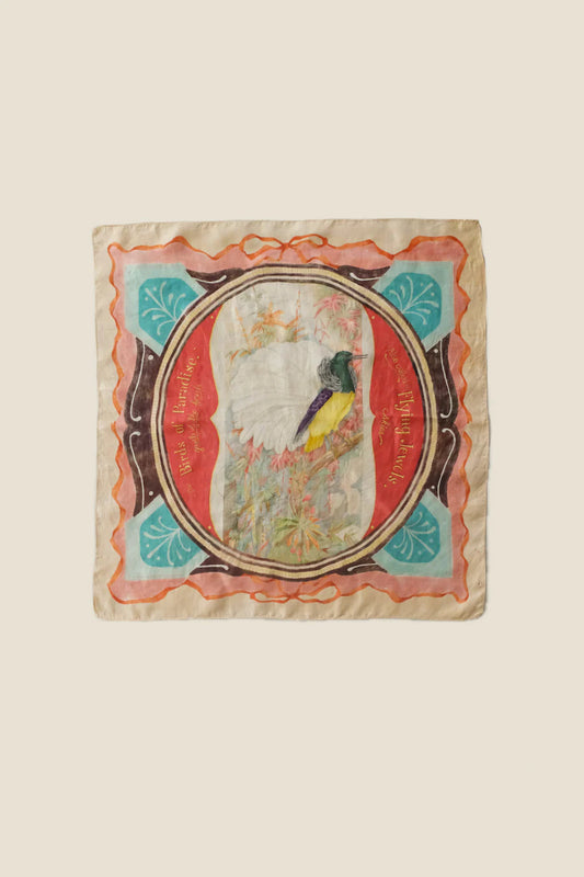 Runaway Bicycle silk Eddy scarf handloom digital print bird of paradise.