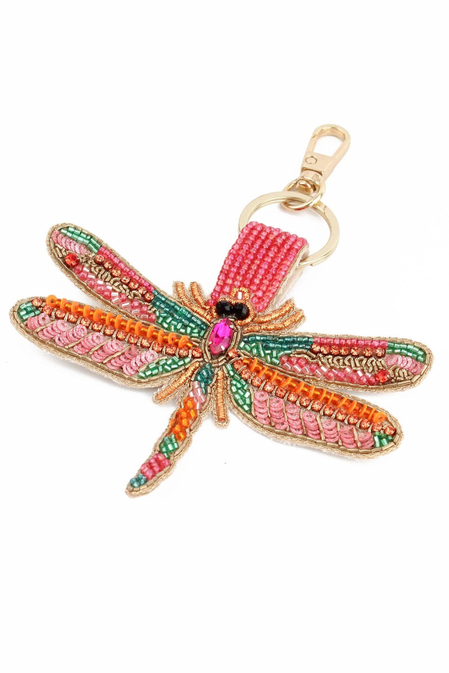 My Doris : Beaded pink dragonfly keyring