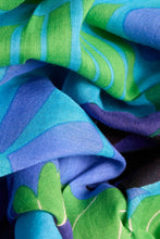 Load image into Gallery viewer, Inoui Editions Mangrovecolourful tropical scene on cotton scarf in blue and emerald.