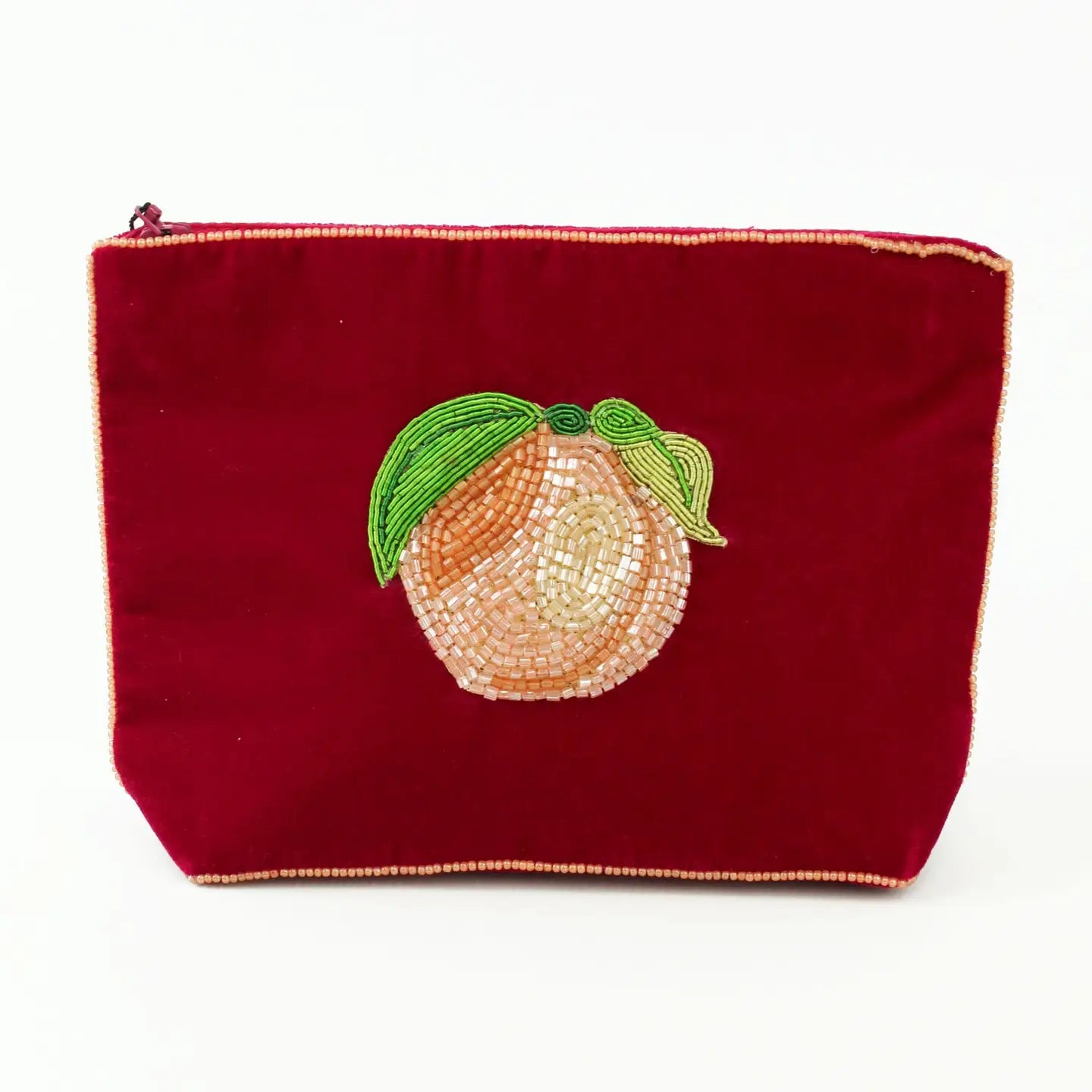 My Doris velvet pouch in red with handbeaded peach.