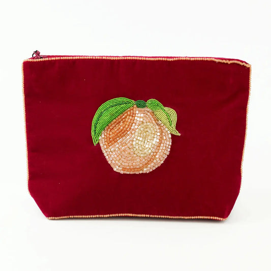 My Doris velvet pouch in red with handbeaded peach.