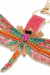 My Doris : Beaded pink dragonfly keyring