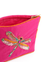 Load image into Gallery viewer, My Doris hand beaded velvet zippered pouch pink with dragonfly