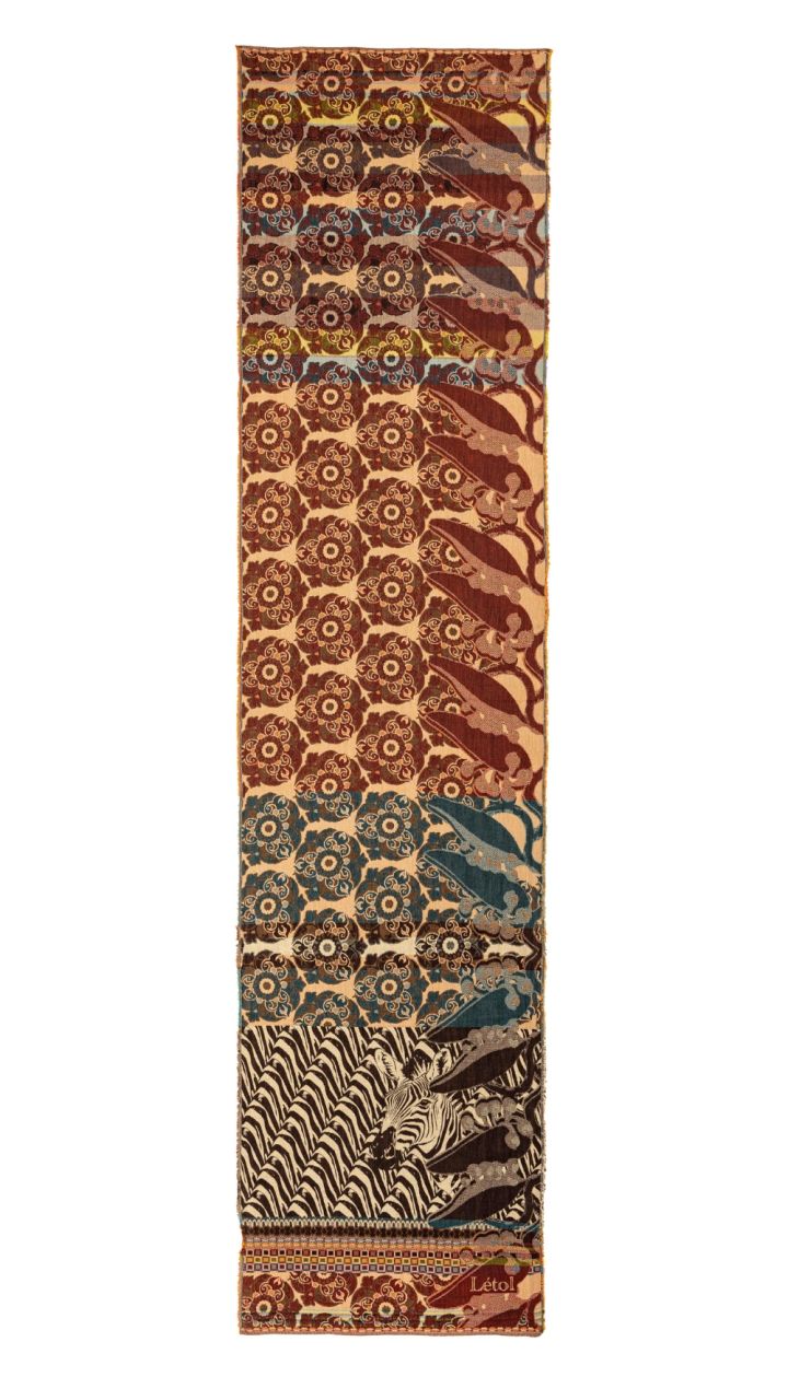 Letol organic cotton jacquard weave scarve Zadig zebra in mandarin duck.