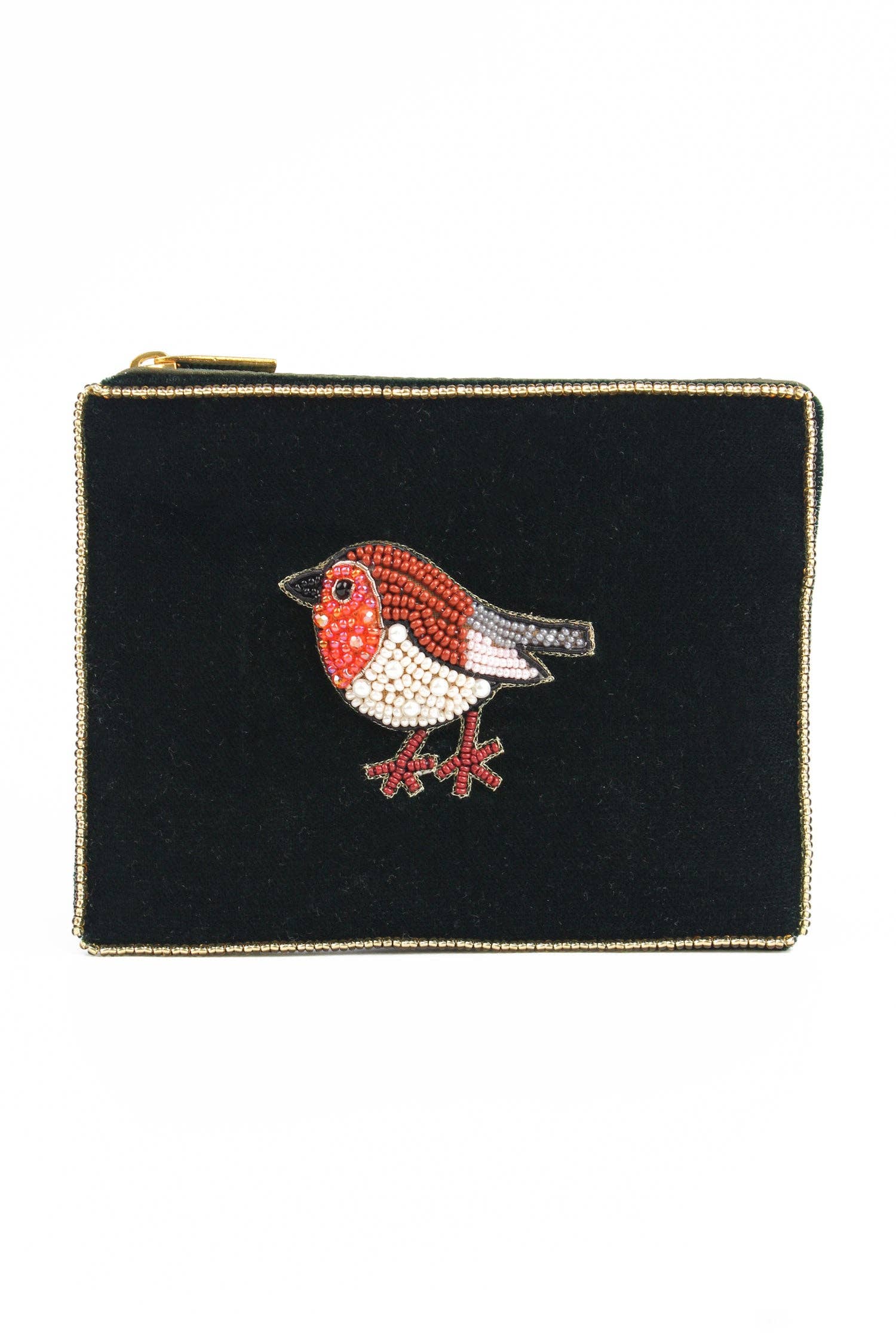 My Doris dark green small robin beaded pouch.