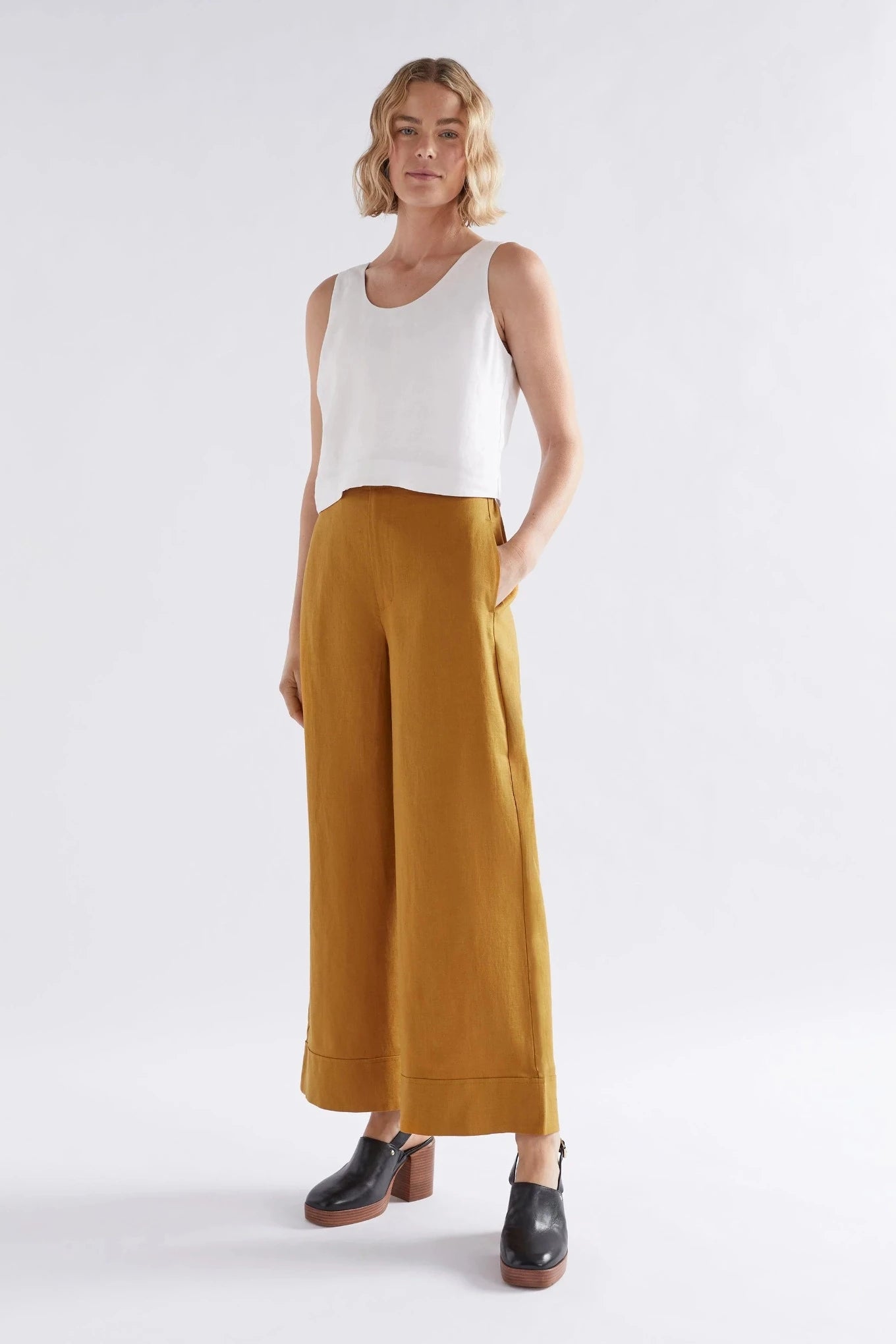 Mustard yellow top linen pants