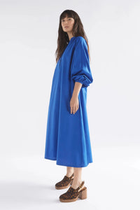 Elk Deze long sleeve cotton polin dress in ultramarine bright blue.