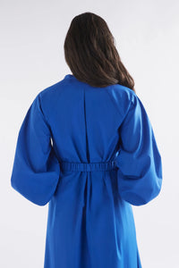 Elk Deze long sleeve cotton polin dress in ultramarine bright blue.