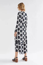 Load image into Gallery viewer, Elk the Label Ero viscose black and white spot print dress, drawstring waist long sleeves.