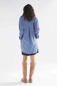 Elk Ligne blue and white stripe long sleeved shirt.