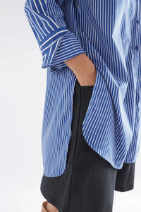 Elk Ligne blue and white stripe long sleeved shirt.