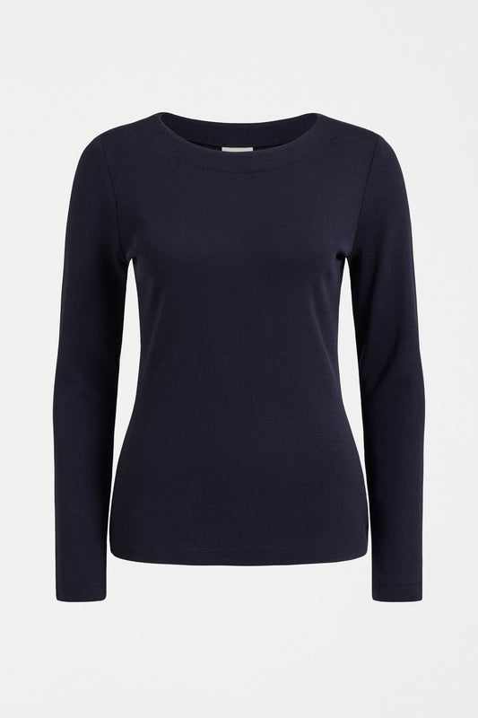 Elk Grej top lightweight merino wool knit long sleeve top in dark navy blue.