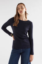 Load image into Gallery viewer, Elk Grej top lightweight merino wool knit long sleeve top in dark navy blue.
