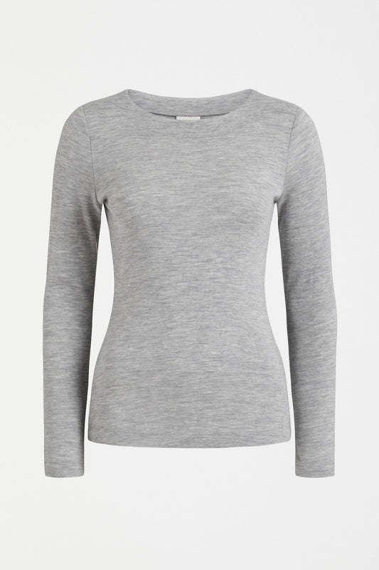 Elk Grej top lightweight merino wool knit long sleeve top in grey marle.