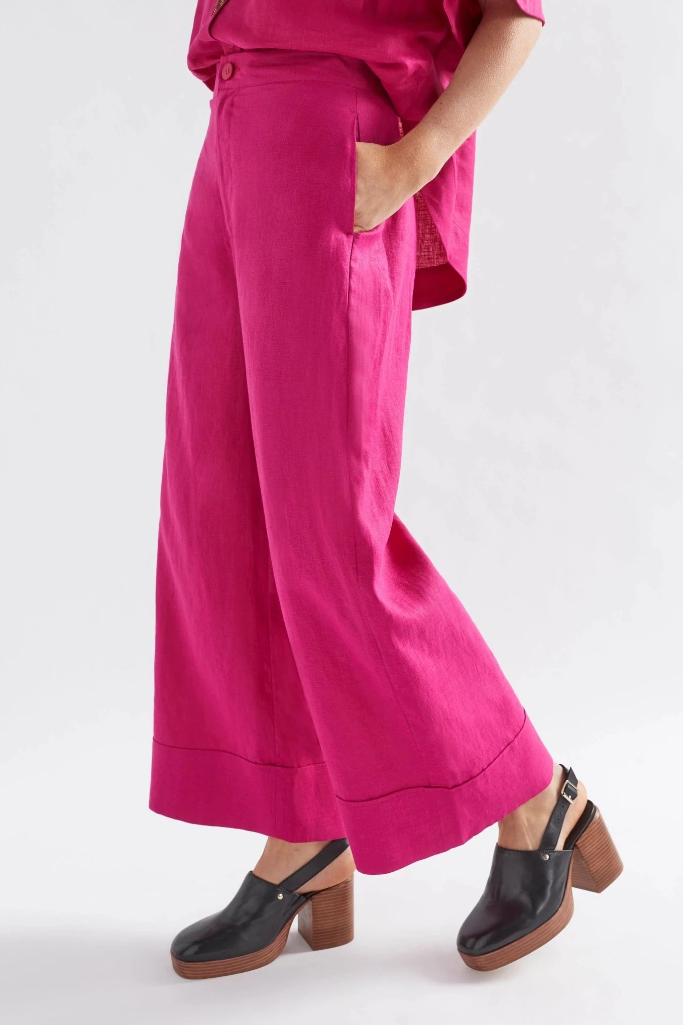 Elk the Label Anneli pants in bright pink French linen.