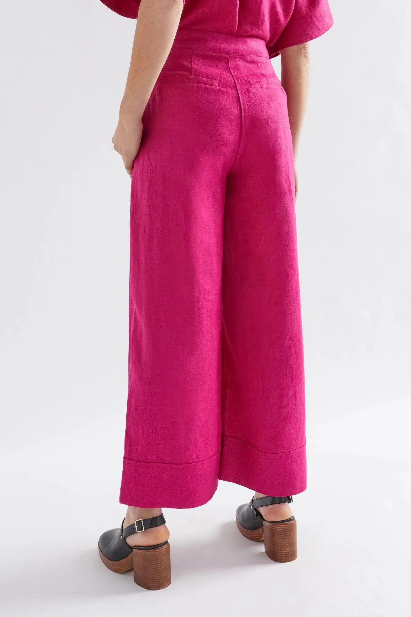 Elk the Label Anneli pants in bright pink French linen.