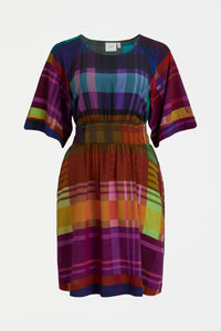 Elk Ideell short dress in multi colour check Elodi print.